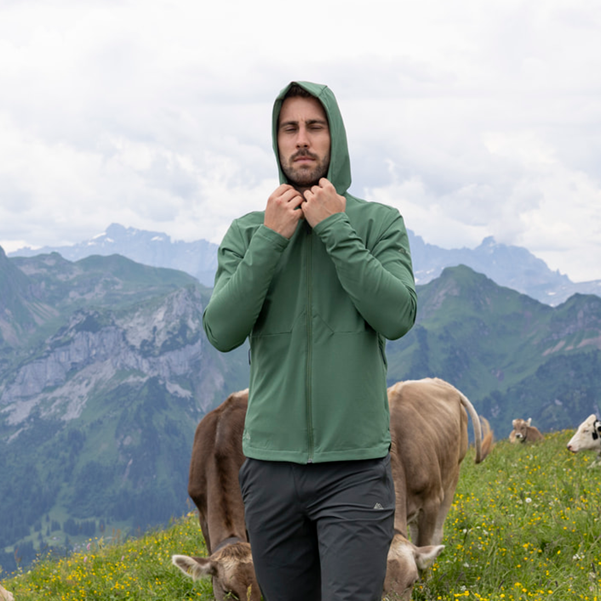R4 Woven Fleece Hoody Jacket Men | elm green