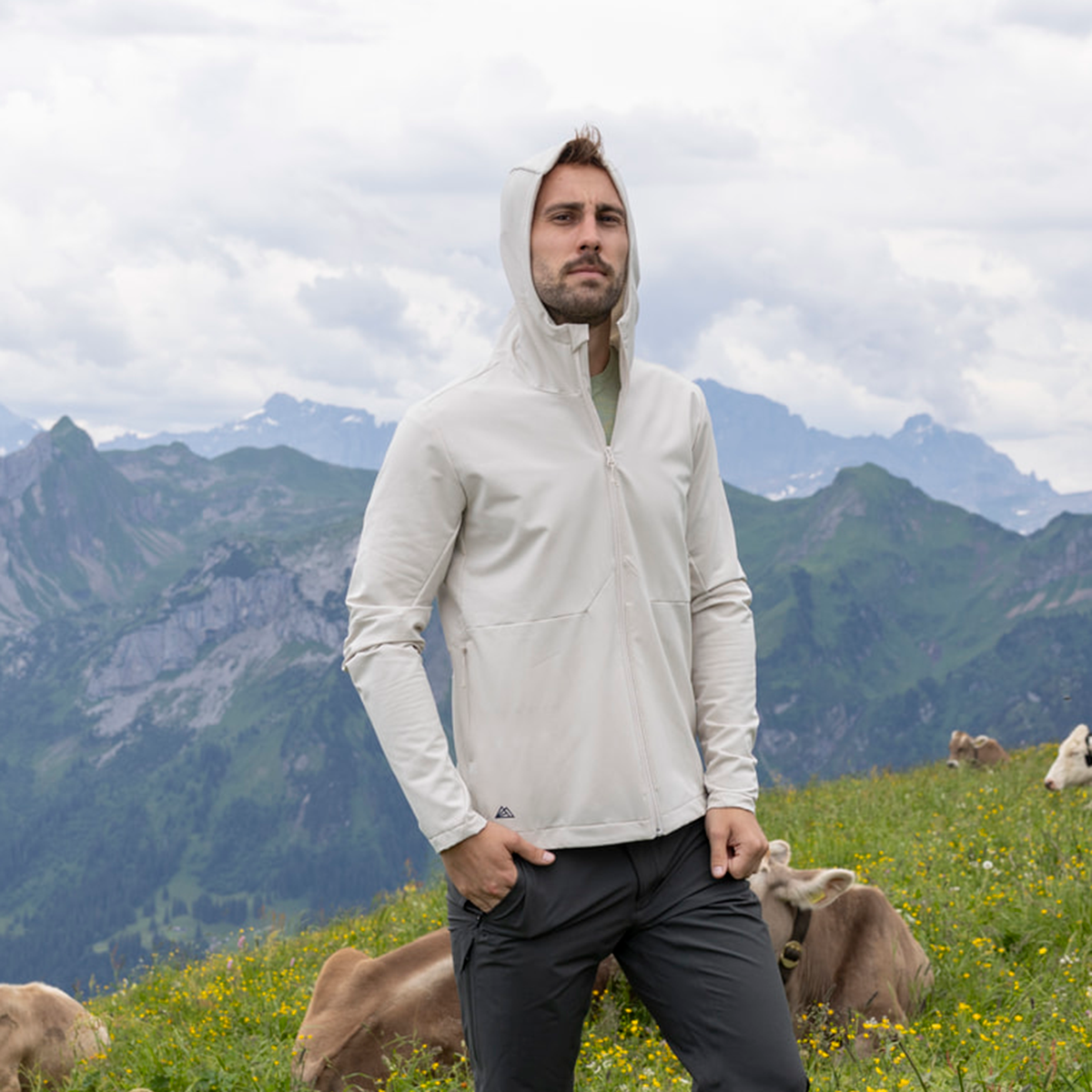 R4 Woven Fleece Hoody Jacket Men | pearl