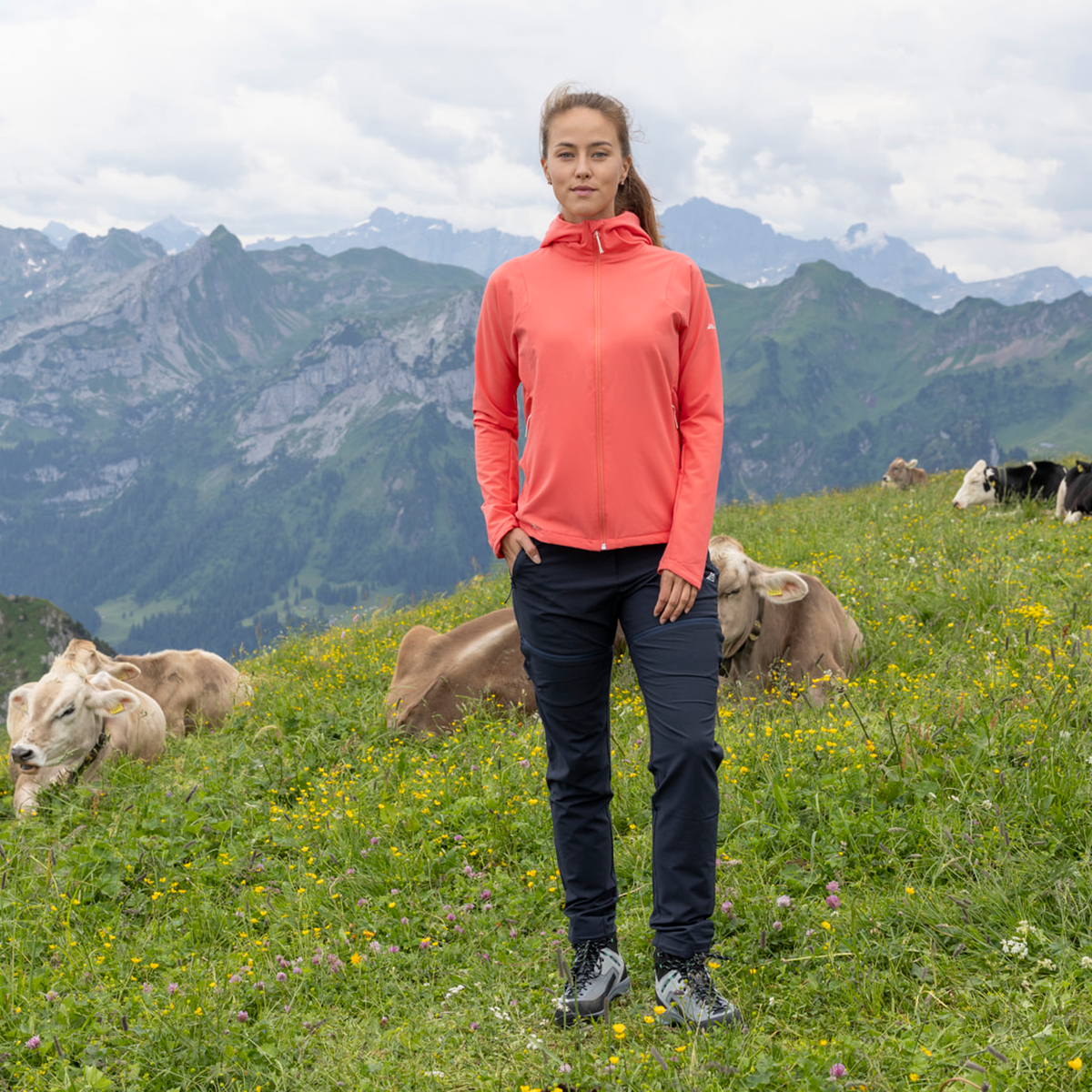 Veste à capuche en polaire tissée R4 pour femme | sorbet